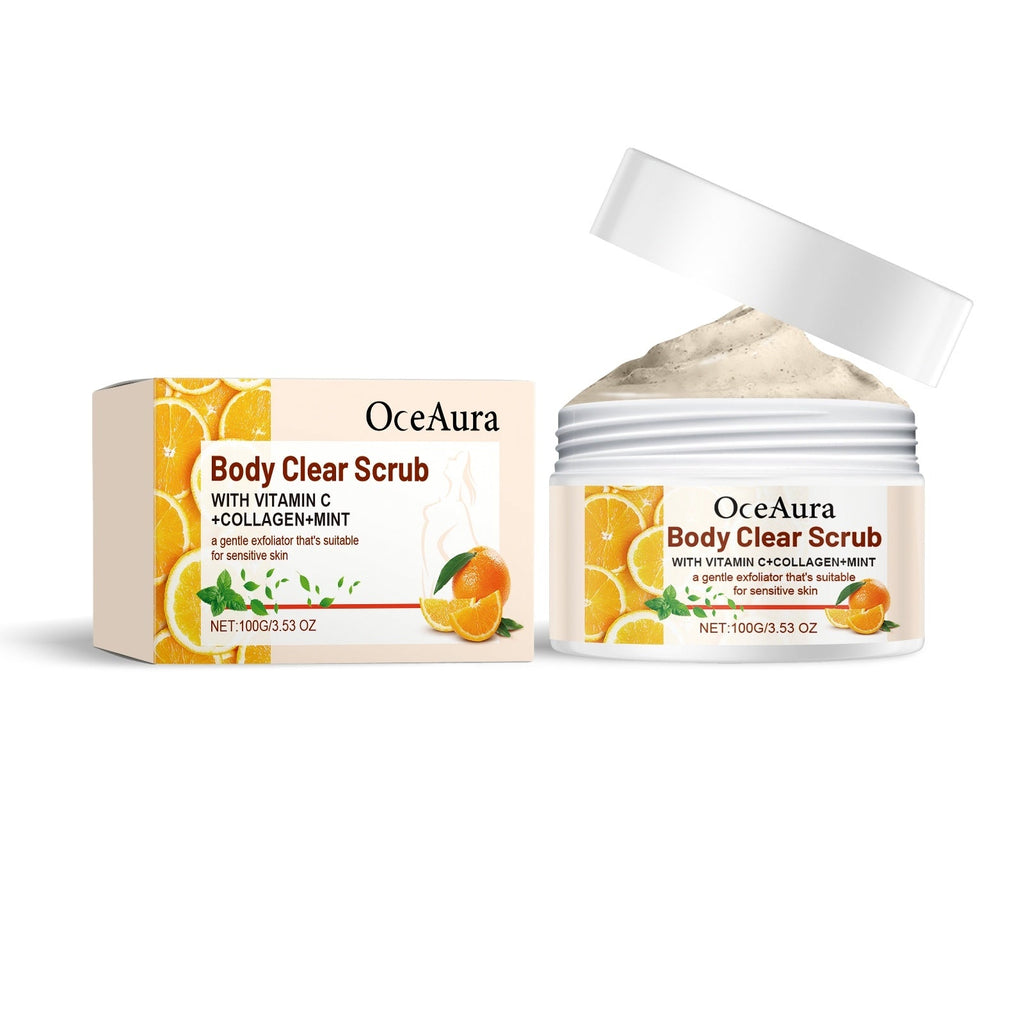 Texture et application du gommage corps orange et vitamine C pour peau rafraîchie”
