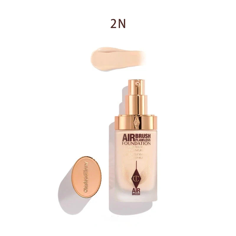 Airbrush foundation bottle with sample application on a white background 2 N