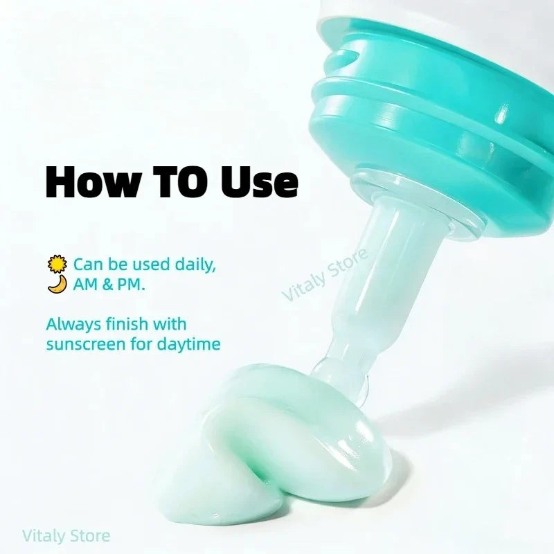 Teal skincare product with text on how to use it, branded as 'Vitaly Store'.