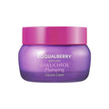 Purple jar of Equalberry Bakuchiol Plumping Capsule Cream with pink lid on a white background