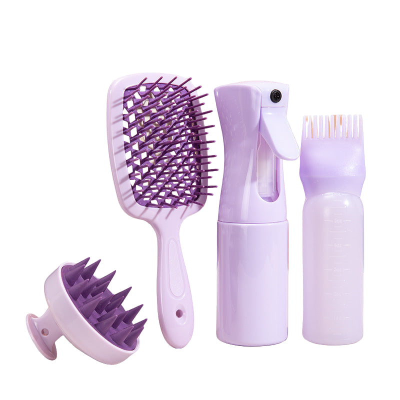 Hair Care Kit in purple with massage comb, spray bottle and serum applicator