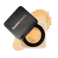 Hudabeauty compact powder with black lid on a white background