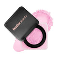Huda Beauty compact with pink powder on a white background