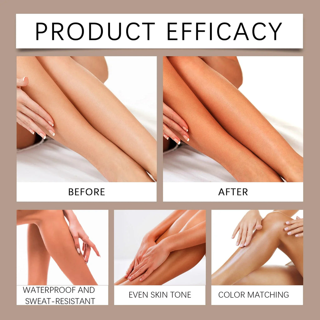 Product efficacy comparison of legs before and after use on a beige background