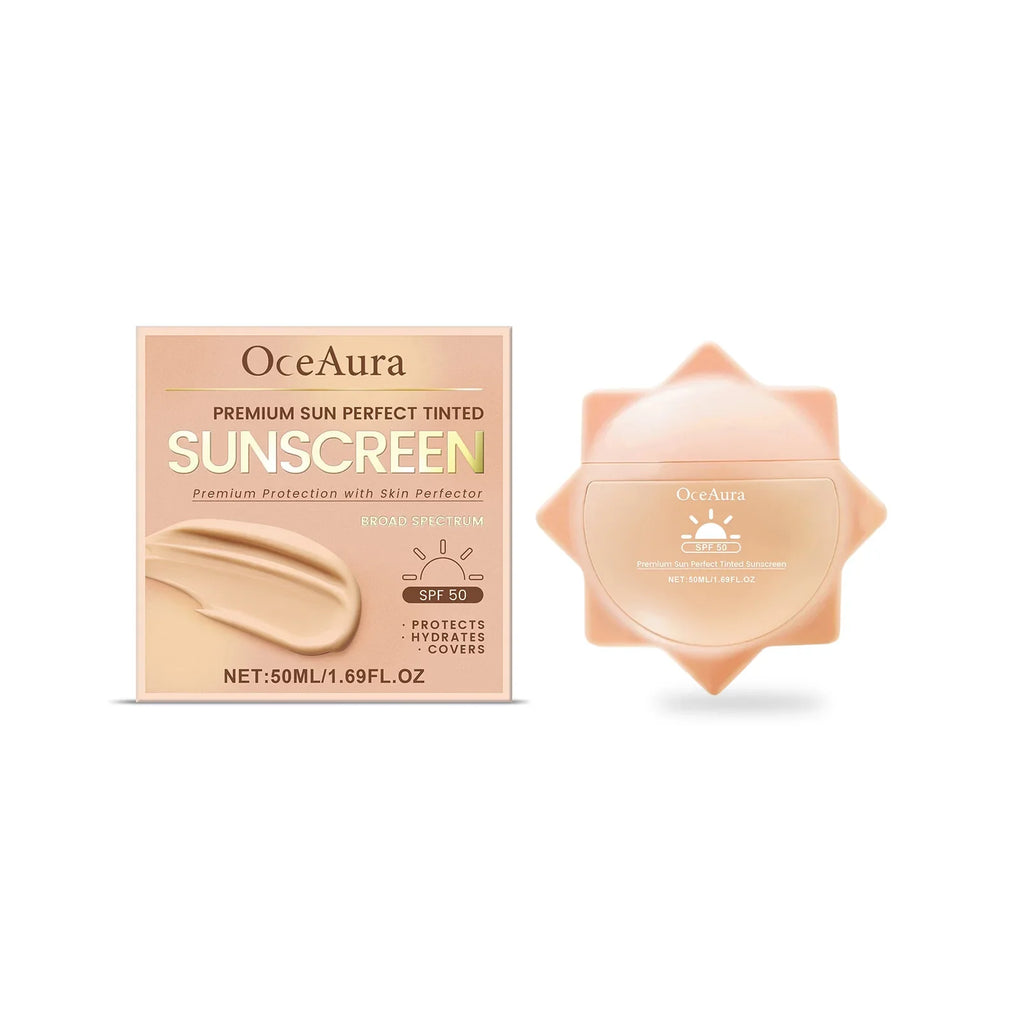OceAura sun perfect tinted sunscreen packaging on a white background