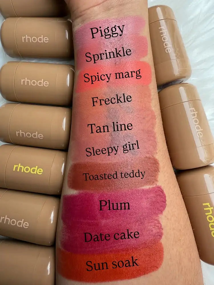 Rhode Sleepy Girl cream blush swatch showing soft pink tone And references 
