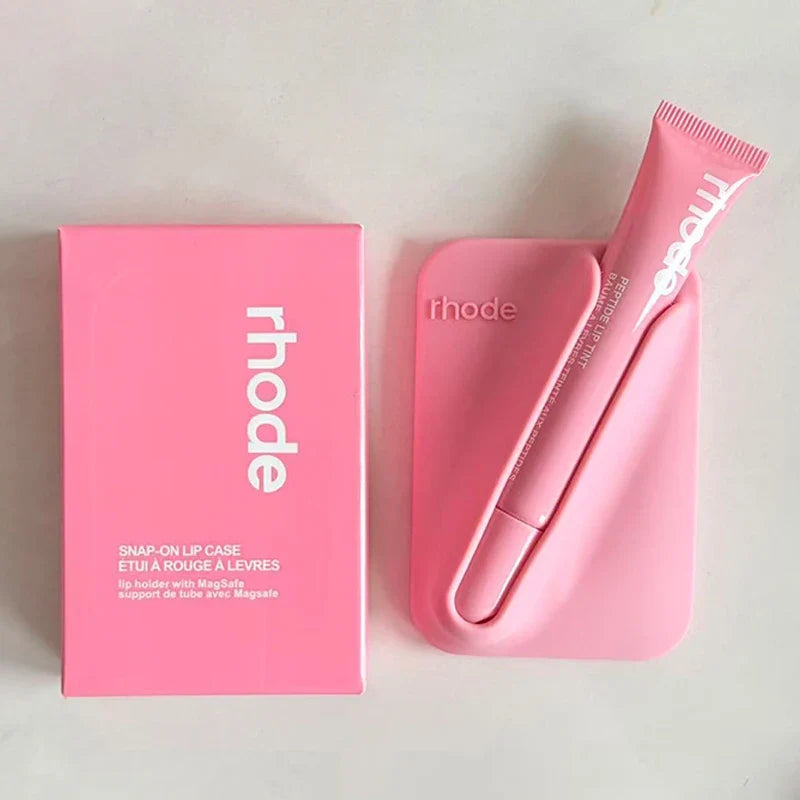 Ribbon 'rhode' lip case and packaging on a light gray background