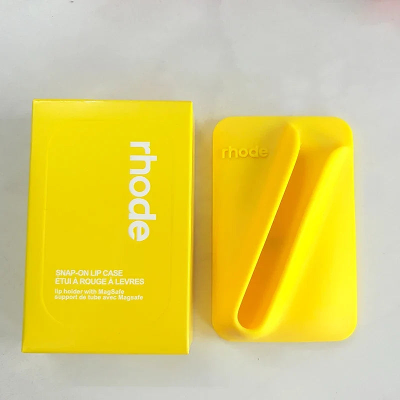 Yellow 'rhode' snap-on lip case on a white background